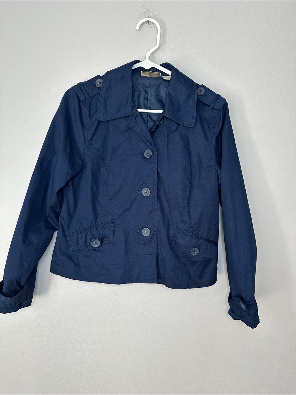 Women's Navy Button-Front Lightweight Jacket